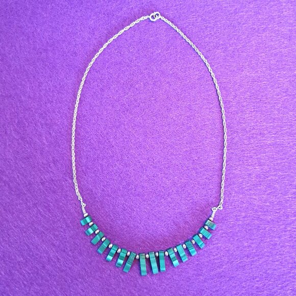 Elegant Vintage Native American Sterling Natural Malachite Statement Necklace - Picture 6 of 11